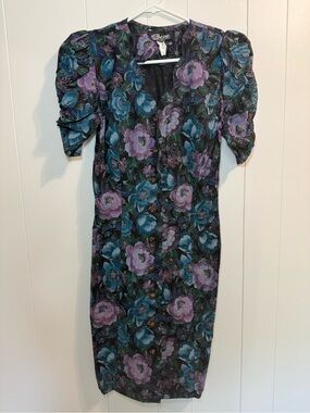 Vintage All That Jazz Small Floral Puff-Sleeve Midi Dress